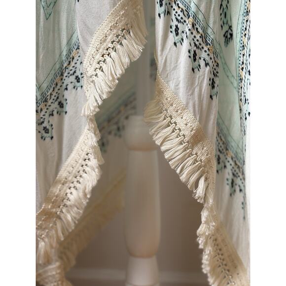 Boho Fringe Kimono Duster Cardigan Open Front Beach Cover Up Festival Resort - Picture 2 of 11